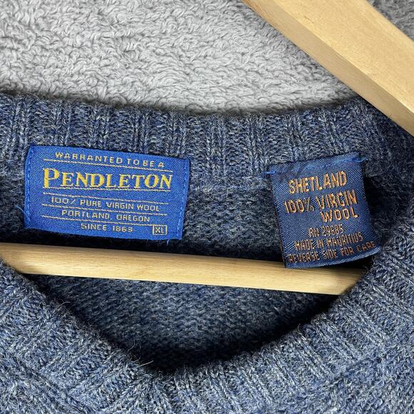 Pendleton Sweater Mens XL Blue Shetland Wool Pullover V Neck Knit Made in USA - Picture 11 of 12
